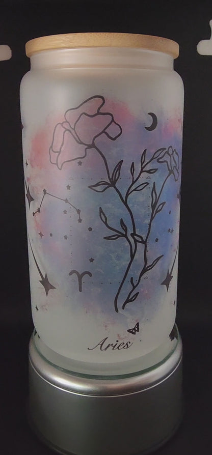 Zodiac Glass Cup 16oz (Frosted)